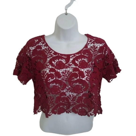 Sexy What? Cropped Crocheted  Burgundy Top, M - Picture 1 of 8
